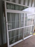 White Vinyl Sliding Window With Transom, Colonial Grilles, Approx. 72"x70", No Screen - 2