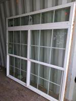 White Vinyl Sliding Window With Transom, Colonial Grilles, Approx. 72"x70", No Screen - 3