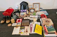 Assorted Fine Jewelry With Chains, Glass Earrings, Assorted Cookbooks And Human Body Textbooks, Wicker Festive Basket, And More