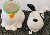 Bullseye Target Dog Ceramic Cookie Jar, Glazed, Collectible Advertising Mascot, Winnie The Pooh Ceramic Cookie Jar, Target Black and White Ceramic Cookie Jar, 4 Collectors Plates, 2 Cat Figurines, 1 Fairy Figurine, Cardboard Construction Picture Frame - 3