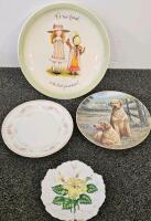 Bullseye Target Dog Ceramic Cookie Jar, Glazed, Collectible Advertising Mascot, Winnie The Pooh Ceramic Cookie Jar, Target Black and White Ceramic Cookie Jar, 4 Collectors Plates, 2 Cat Figurines, 1 Fairy Figurine, Cardboard Construction Picture Frame - 5