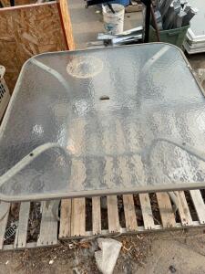 Square Outdoor Glass Patio Table With Umbrella Hole, 48" x 48" x 30"