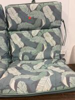 Set Of 2 Outdoor High-Back Patio Chair Cushions, Leaf Pattern, 44"x22", Green/White, Fabric Ties - 2