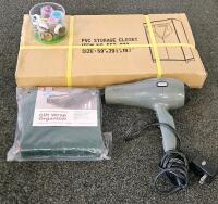 Household Lot: Corning Ware P-1-B, Hair Dryer, Frames, Storage Closet, Gift Wrap Organizer - 4