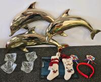 Large Mixed Household Lot: Dolphin Wall Art, Kitchen Utensils, Empower 6lb Ball, Glassware, Decor - 4