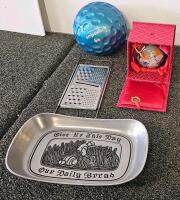Large Mixed Household Lot: Dolphin Wall Art, Kitchen Utensils, Empower 6lb Ball, Glassware, Decor - 5