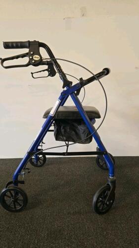 Drive 4-Wheel Rollator Walker Blue with Seat & Storage Bag and Folding Manual Wheelchair Black
