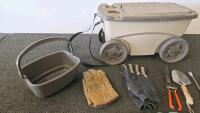 Suncast Rolling Garden Scooter Cart Set w/ Tools, Gloves, Kneeling Pad, Basket &ndash; 11pc Kit - 4