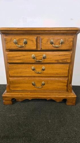 Small 5-Drawer Golden Oak Chest, Dovetail Drawers, Brass Pulls, 24"x12"x24", Traditional Style