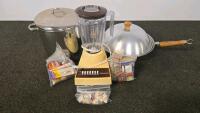 Hamilton Beach 14-Speed Blender, 16 Qt Stainless Stock Pot, 14" Aluminum Wok with Lid