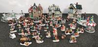 Large 60+ Pc Christmas Village Ceramic Set: Figurines, Buildings, Trees, Victorian Winter Scene