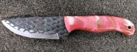 Custom Fixed-Blade Knife, Etched Drop Point 4.5" Blade, Resin Handle, Leather Sheath, Mosaic Pin - 2