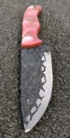 Custom Fixed-Blade Knife, Etched Drop Point 4.5" Blade, Resin Handle, Leather Sheath, Mosaic Pin - 3