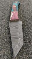 Custom Fixed Blade Knife, Damascus Tanto Blade, Resin-Wood Handle, Leather Sheath, 8" - 3