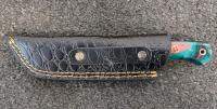 Custom Fixed Blade Knife, Damascus Tanto Blade, Resin-Wood Handle, Leather Sheath, 8" - 4