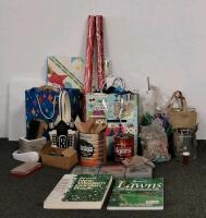 Mixed Lot: Gift Bags, Gift Wrap, Bows, Hand Tools, Hardware, Sunset & Scotts Gardening Books