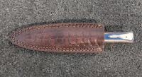 Custom Fixed-Blade Knife, Damascus Blade, Laminated Handle, Brass Guard, Leather Sheath - 4