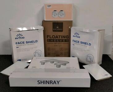 Large Lot SHINRAY Lead Apron, INTCO Face Shields (50), Floating Shelves, Nail Armrest, More