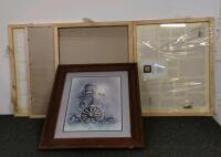 VTech Touch & Learn Activity Desk Deluxe, sunflower Cookie jar, and large lot of frames/framed artwork - 10
