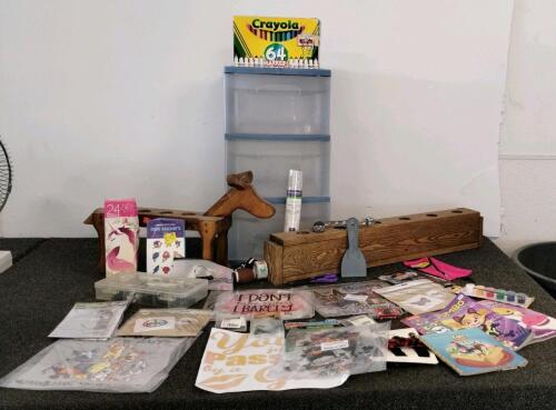 Mixed Lot: Crayola 64 Markers, 3-Drawer Storage, Kids Activity Books, Puzzles, Craft Supplies