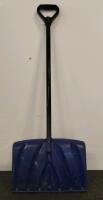 Pair of 20" Wide Heavy Duty Snow Shovels, D-Grip Handles, Metal and Plastic Edges, Green & Blue - 3