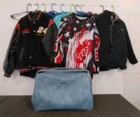 Men's Apparel Lot: Palm Beach Suits, Dickies Jacket, Work Shirts, Travel Bag(most sizes L-XL) (shelf XA)