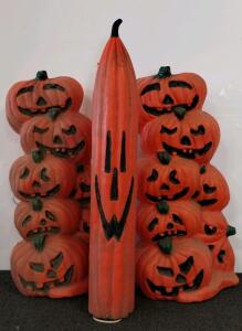 Vintage Empire Pumpkin and General Stack of Pumpkins Blow Molds, 34" and 23" Tall (All power on)