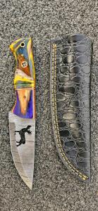 Custom Fixed Blade Knife with Multicolor Resin/Wood Handle and Damascus Blade