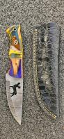 Custom Fixed Blade Knife with Multicolor Resin/Wood Handle and Damascus Blade