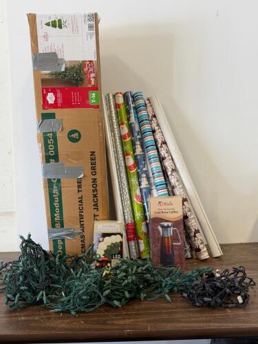 Holiday/Christmas Decoration Lot &ndash; Artificial Tree, String Lights, Wrapping Paper, & Accessories