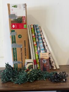 Holiday/Christmas Decoration Lot &ndash; Artificial Tree, String Lights, Wrapping Paper, & Accessories