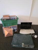 Nantucket 4x4 Copper Post Caps Lot w/ Insignia Monitor, monitor powered on. Keyboard, Mouse & Coleman outdoor grill.
