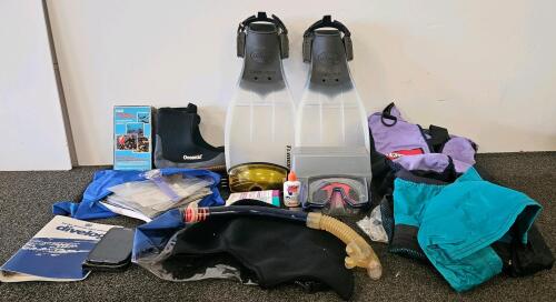 Dacor Turbo Flex Fins, Oceanic Boots, Trident Mesh Bag, Full Snorkel/Dive Set, Watch, Extras. Samsung Galaxy S3