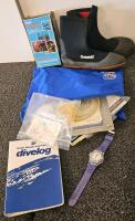 Dacor Turbo Flex Fins, Oceanic Boots, Trident Mesh Bag, Full Snorkel/Dive Set, Watch, Extras. Samsung Galaxy S3 - 3