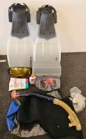 Dacor Turbo Flex Fins, Oceanic Boots, Trident Mesh Bag, Full Snorkel/Dive Set, Watch, Extras. Samsung Galaxy S3 - 4