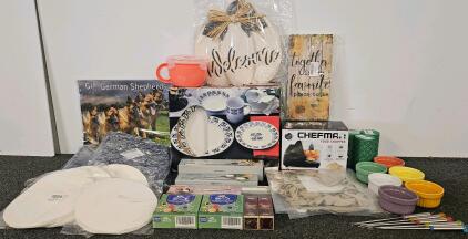 Large Assorted Household Lot &ndash; new Chefma Food Chopper, Oneida 16pc Dinnerware, Ramekins, D&eacute;cor