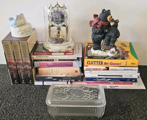 Inspirational & Christian Book Lot with Francine Rivers Trilogy, Collectibles & Thomas Kinkade Clock