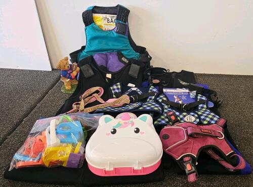 Aquatic Gear, Dog Harnesses, Toys, Collectibles Lot &ndash; Includes Wetsuits, Life Jacket, and More