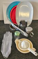 Assorted Kitchenware & Utensils Lot, 30+ Pieces, Mixed Metal/Plastic, Plates, Bowls, Knives, Bakeware - 2