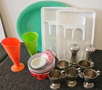 Assorted Kitchenware & Utensils Lot, 30+ Pieces, Mixed Metal/Plastic, Plates, Bowls, Knives, Bakeware - 3