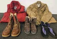 Cabela's Goose Down Jacket & Vest, Rugged Leather Boots, Water Shoes, Outdoor Clothing Lot