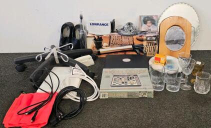 (XA) Bulk Lot: Lowrance Fish Finder, Compaq Laptop, Fidelity Chess Computer, Weston Jerky Gun, Glassware & More