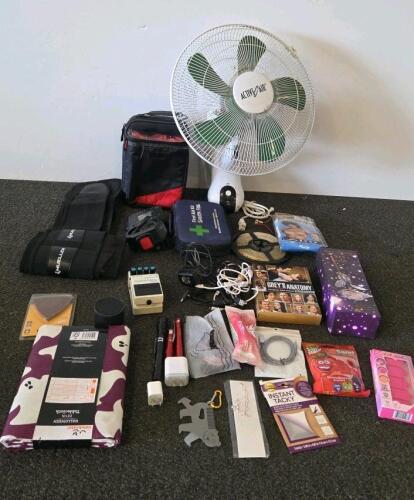 Active Air 16" Oscillating Fan, Boss DD-3 Pedal, Weights, Cooler, First Aid, Mixed Lot