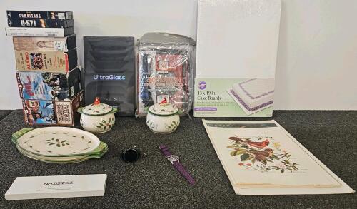 Mixed VHS Movie Collection, Wilton Cake Boards, Ceramic Holiday Serveware, Art Prints, Smartwatch