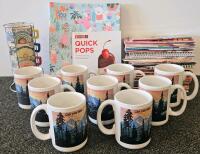 Set of 9 Ceramic Coffee Mugs, Mountain Sunset Design, "Can you see..." 11 oz, White