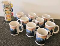 Set of 9 Ceramic Coffee Mugs, Mountain Sunset Design, "Can you see..." 11 oz, White - 3
