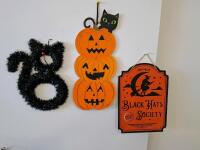 Halloween Decor Lot &ndash; Light-Up Pumpkin, Witch Doll, Skeletons, Spiders, Signs, 35+ Pieces - 8