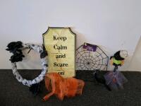 Halloween Decor Lot &ndash; Light-Up Pumpkin, Witch Doll, Skeletons, Spiders, Signs, 35+ Pieces - 9