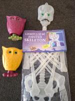 Halloween Decor Lot &ndash; Light-Up Pumpkin, Witch Doll, Skeletons, Spiders, Signs, 35+ Pieces - 11