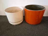 Assorted 9 Planters Pots & 5 Light-Up Halloween Pumpkins, powered on. Mini Lights, Wreath, Mixed Materials - 4